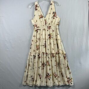 Maurices Midi Dress Womens Small Chiffon Floral Tiered V-Neck Flowy Romantic